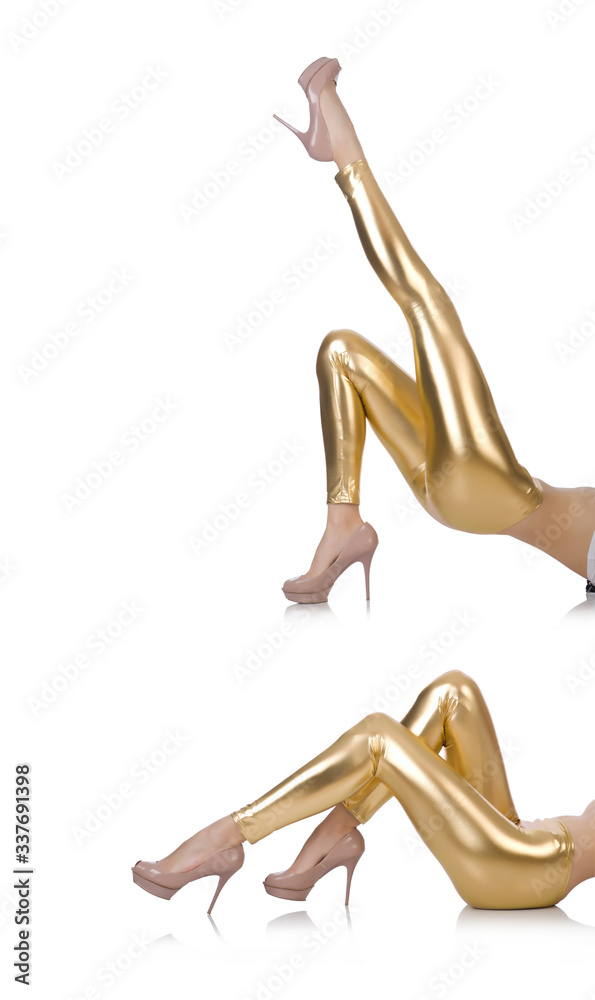 Woman legs with stockings on white Woman legs with stockings on white