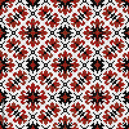 Mosaic folk embroidery style seamless pattern. jpeg