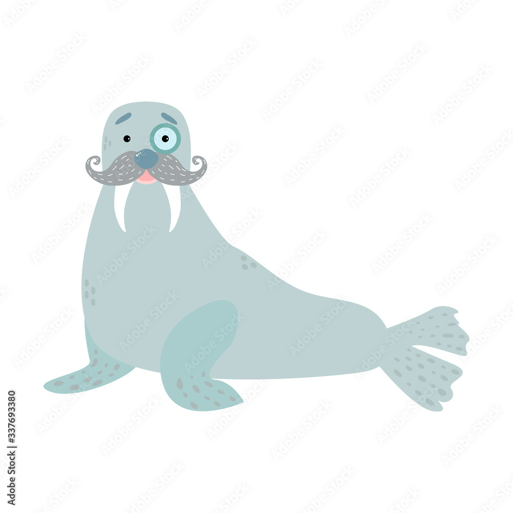 Obraz premium Walrus, vector illustration in Scandinavian style, isolated on a white background.