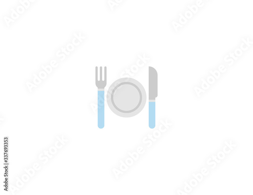 Fork and knife with plate vector flat icon. Isolated tableware emoji illustration 