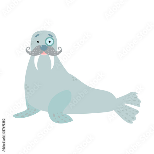 Walrus, vector illustration in Scandinavian style, isolated on a white background.