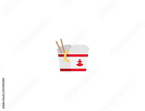 Takeout box vector flat icon. Isolated asian fast food with chopsticks emoji illustration 