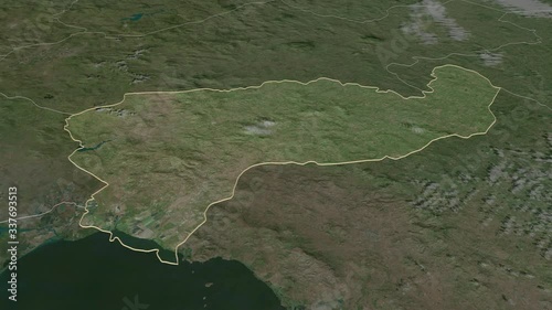 Boaco, department with its capital, zoomed and extruded on the satellite map of Nicaragua in the conformal Stereographic projection. Animation 3D photo