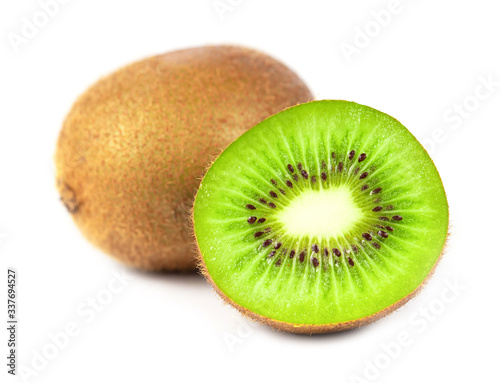 Close up of kiwi fruit and slice kiwi isolated on the white background