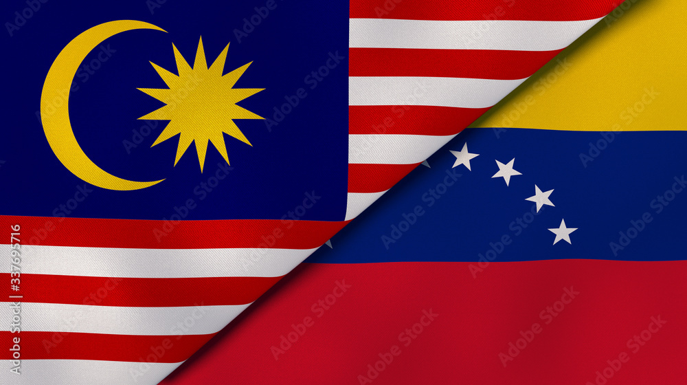 The flags of Malaysia and Venezuela. News, reportage, business background. 3d illustration