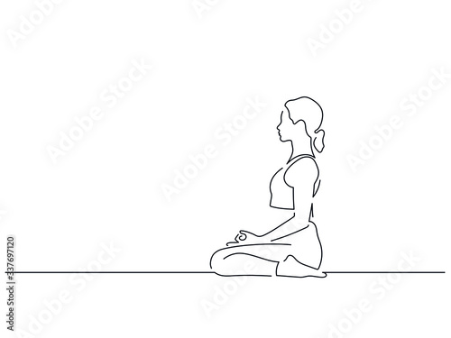 Woman practicing yoga isolated line drawing, vector illustration design. Sport collection.
