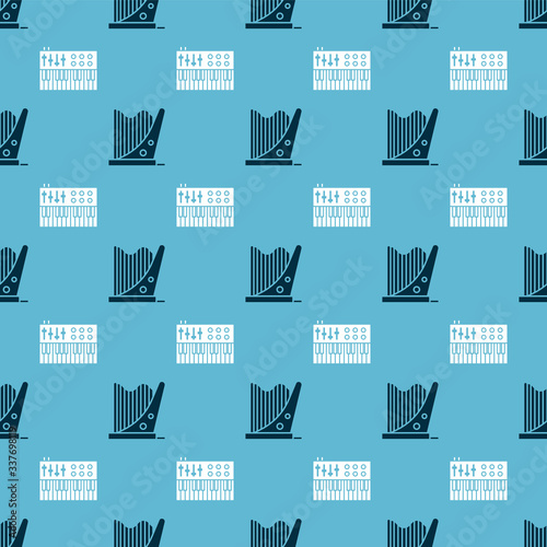 Set Harp and Music synthesizer on seamless pattern. Vector