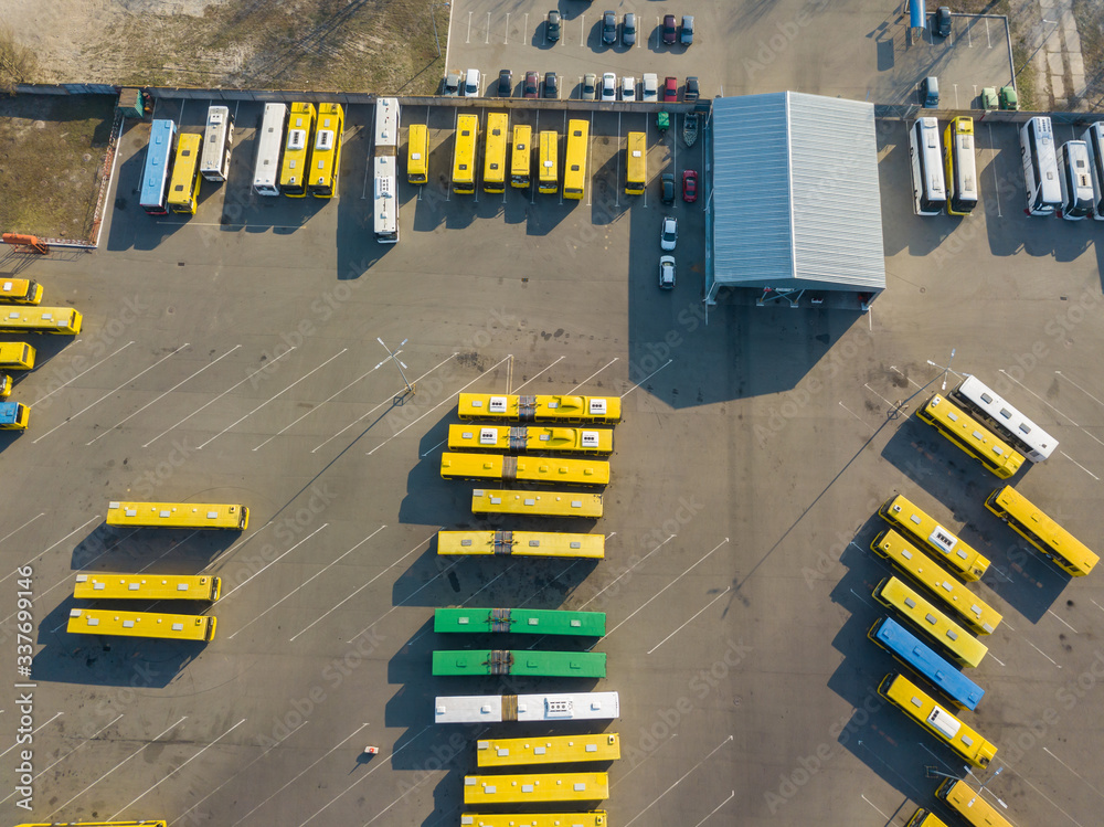 Naklejka premium City buses in the parking lot of Kiev.