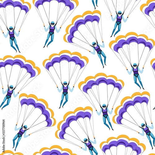 Parachute jumping extreme sports or hobbies seamless pattern