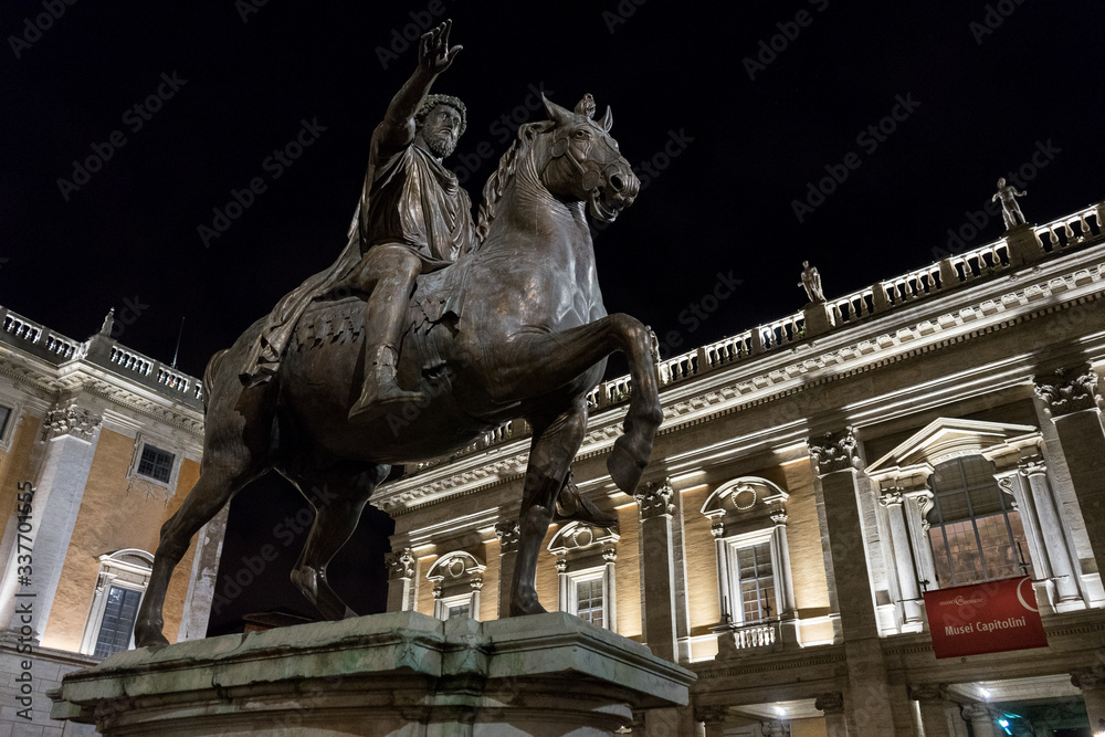 Rome, Marco Aurelio statue in Capitol square by night