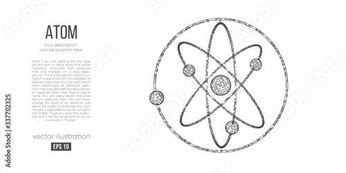 Abstract silhouette of the polygonal atoms on white background. Scanning, research, study atoms of the world. Holographic low poly, wireframe vector. Thanks for watching