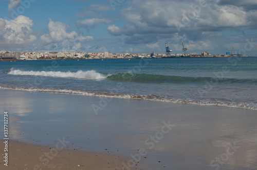 Beach and city of Puerto del Rosario. Fuerteventura. Canary Islands. Spain.
