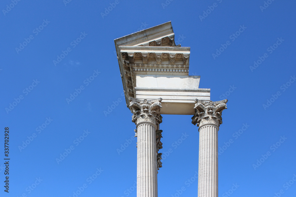 Reconstructed corner of the harbor temple (in german Hafentempel) Archaeological Park in Xanten North Rhine-Westphalia