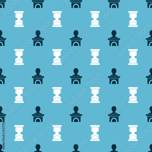 Set Stage stand or debate podium rostrum and Old hourglass on seamless pattern. Vector