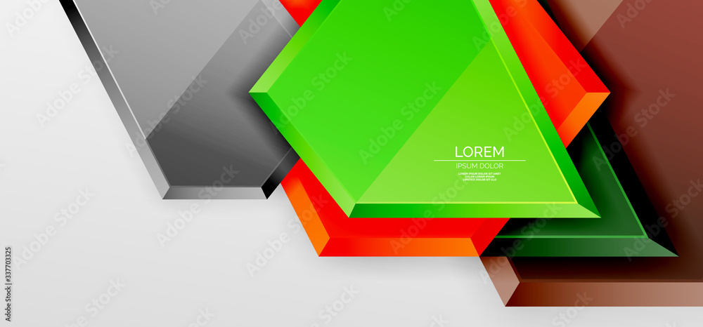 Metal glossy shiny geometric shapes with 3d effect composition. Techno futuristic vector abstract background For Wallpaper, Banner, Background, Card, Book Illustration, landing page