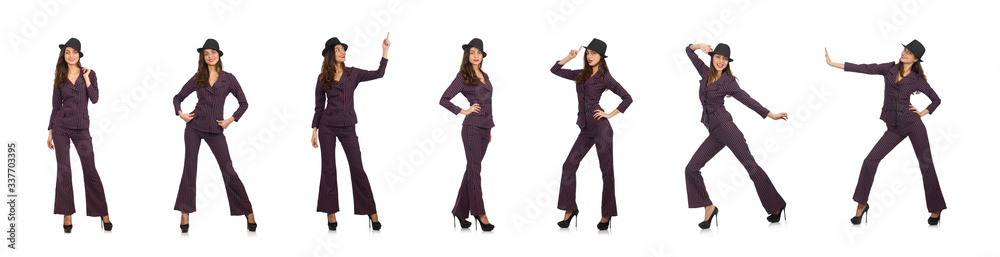Woman wearing striped costume isolated on white Woman wearing striped costume isolated on white