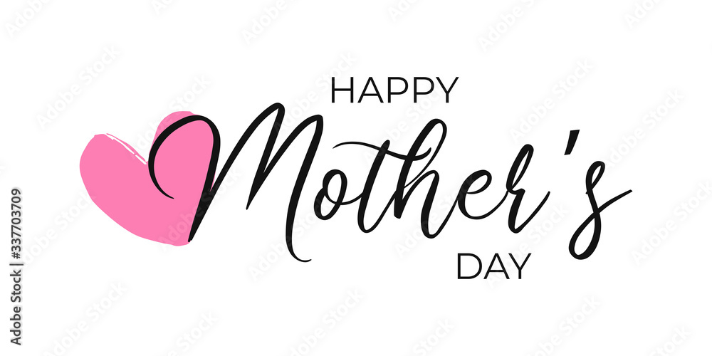 Happy mother`s day vector type with pink heart on white background. Best Mom with love. Sale banner, greeting card, flyer design. Friendship mommy gift