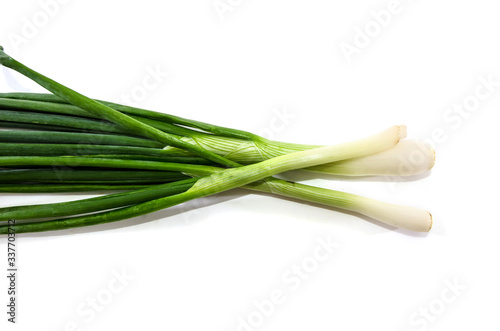 green onions on a white background.