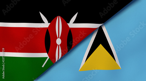 The flags of Kenya and Saint Lucia. News, reportage, business background. 3d illustration photo