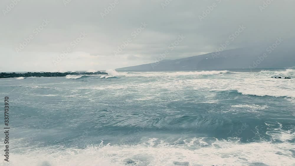 The waves with sea water come abundantly towards the shore. The sound of seawater waves. The waves with sea water come abundantly towards the shore. The sound of seawater waves.