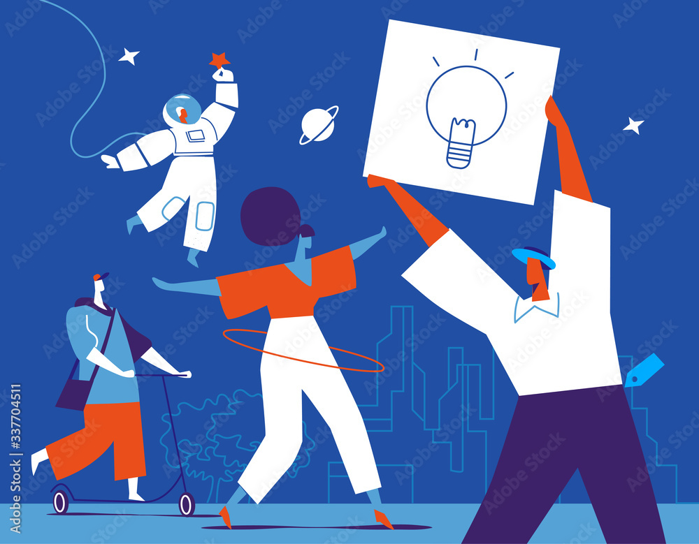 Obraz premium Giovani ragazzi creativi esprimono la loro personalità. Gruppo di personaggi eccentrici maschili e femminili