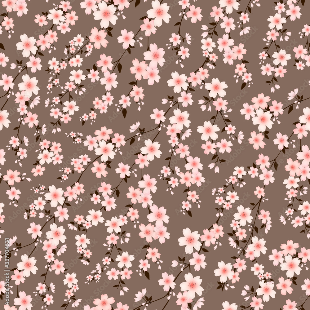 Seamless pattern with cherry blossom branches. Botanical ornament for fabric. Design for cards and Wallpapers. Seamless pattern with cherry blossom branches. Botanical ornament for fabric. Design for cards and Wallpapers.