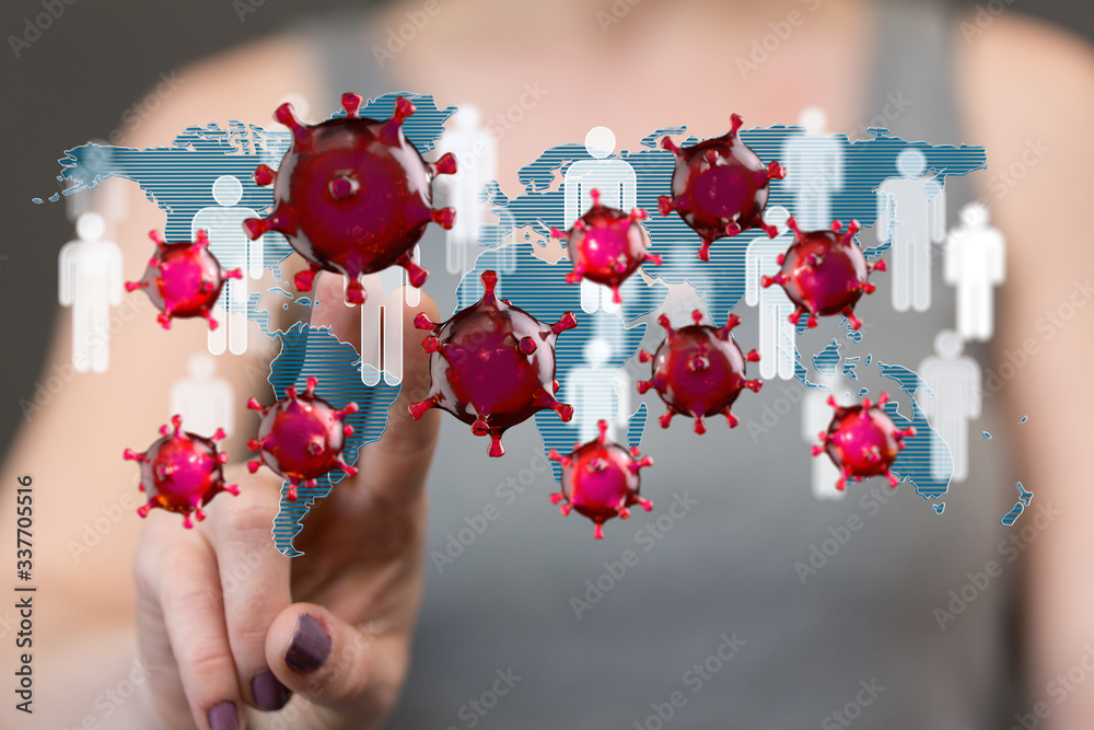 Ncov spreading concept, Earth and virus models. Ncov spreading concept, Earth and virus models.