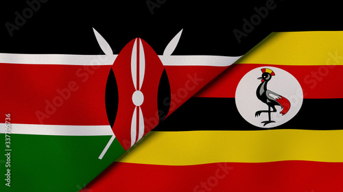 The flags of Kenya and Uganda. News, reportage, business background. 3d illustration