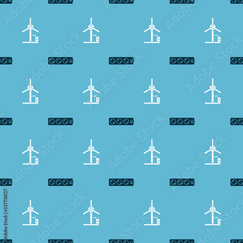 Set Electric extension cord and Wind turbine on seamless pattern. Vector