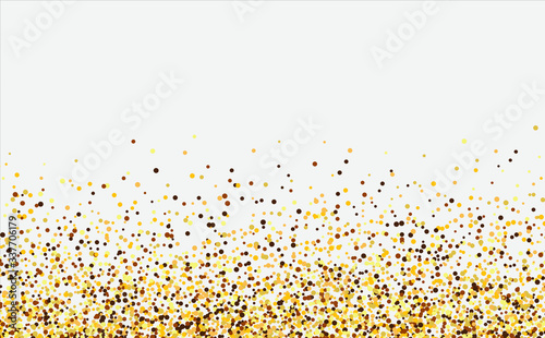 Background with Golden glitter, confetti. Gold polka dots, circles, round. Typographic design. Bright festive, festival pattern for party invites, wedding, cards, phone Wallpapers. Vector illustration