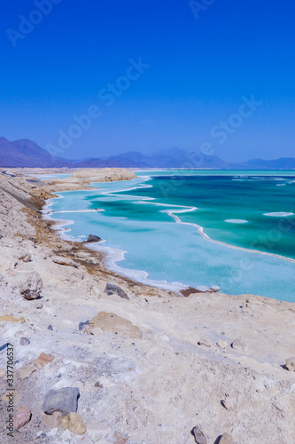 Salty Coastline of the Blue Lake Assal, Djibouti