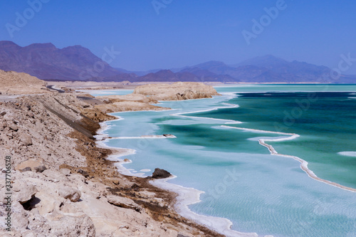 Salty Coastline of the Blue Lake Assal, Djibouti photo
