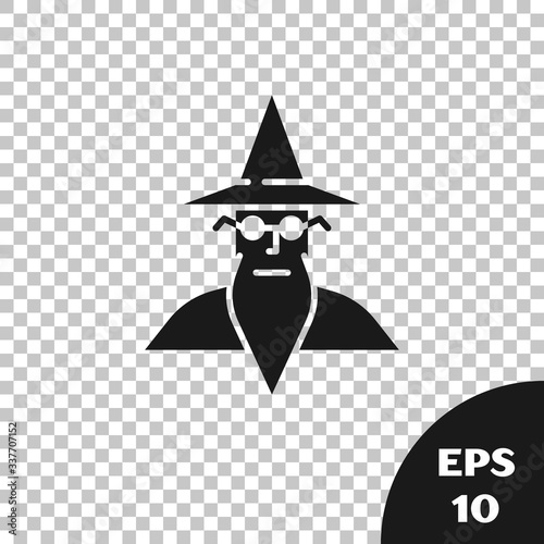 Black Wizard warlock icon isolated on transparent background.  Vector Illustration
