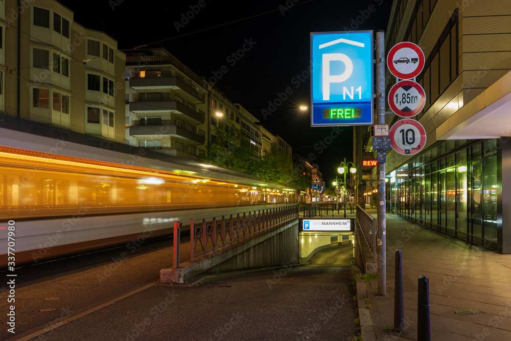 An underground car park in Mannheim city centre on 08.03.2020