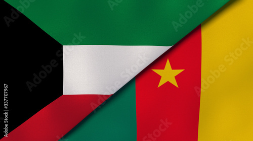 The flags of Kuwait and Cameroon. News, reportage, business background. 3d illustration photo