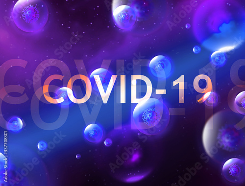 virus, coronavirus covid19 covid-19 on blue background neon, DNA, biological research