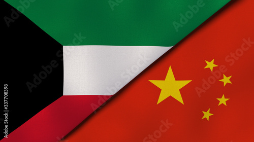 The flags of Kuwait and China. News, reportage, business background. 3d illustration photo