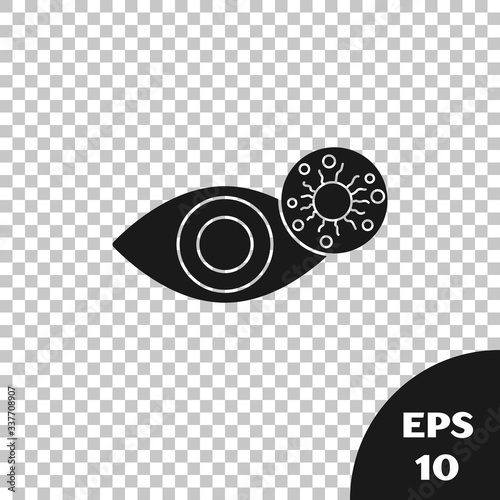 Black Reddish eye due to virus, bacterial or allergic conjunctivitis icon isolated on transparent background.  Vector Illustration