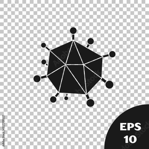 Black Virus icon isolated on transparent background. Corona virus 2019-nCoV. Bacteria and germs, cell cancer, microbe, fungi.  Vector Illustration