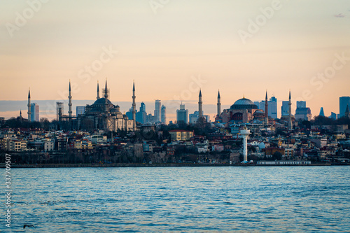 Skyline of Istanbul with Mosque and Hagia Sofia