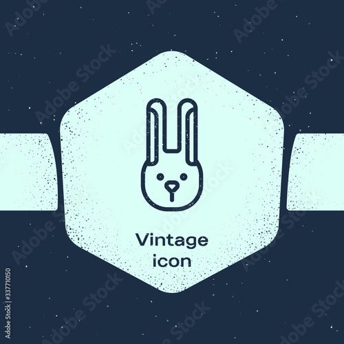 Grunge line Rabbit with ears icon isolated on blue background. Magic trick. Mystery entertainment concept. Monochrome vintage drawing. Vector Illustration