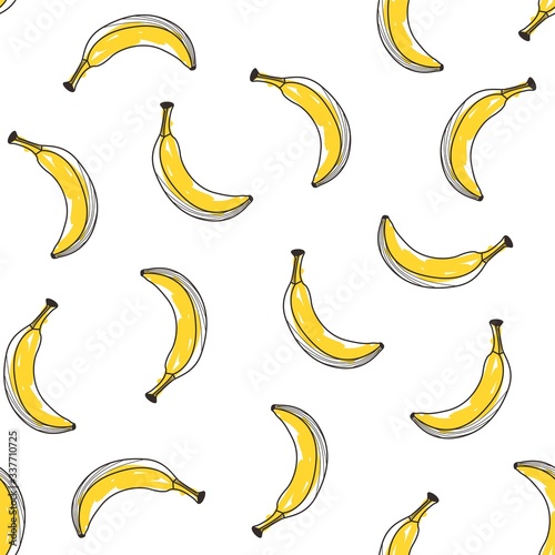 Seamless yellow banana pattern design, hand drawn banana pattern template vector