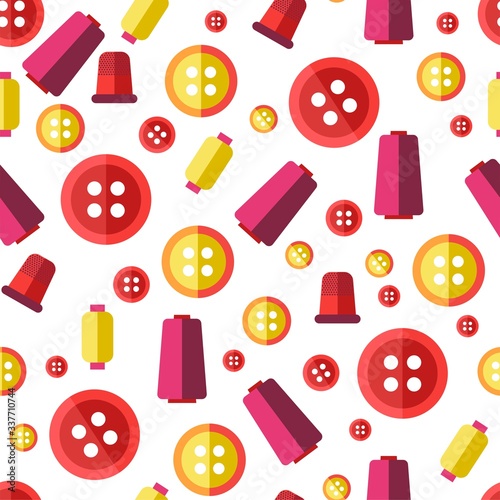 Sewing buttons and threads, tailor or atelier seamless pattern