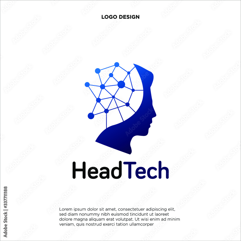 Head Tech logo, Pixel Head logo concept vector, Robotic Technology Logo template designs vector illustration