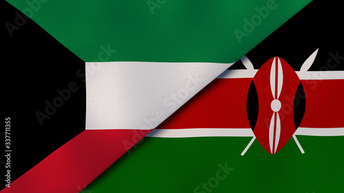 The flags of Kuwait and Kenya. News, reportage, business background. 3d illustration photo