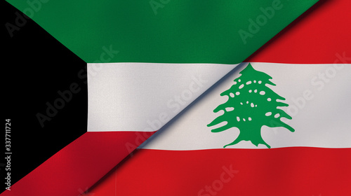 The flags of Kuwait and Lebanon. News, reportage, business background. 3d illustration photo