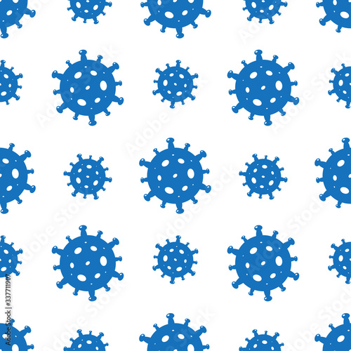 Coronavirus Bacteria Cell Covid-19 Seamless Blue Pattern