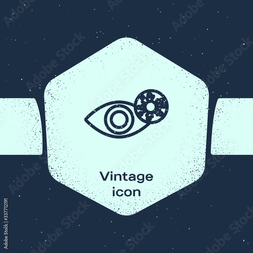 Grunge line Reddish eye due to virus, bacterial or allergic conjunctivitis icon isolated on blue background. Monochrome vintage drawing. Vector Illustration