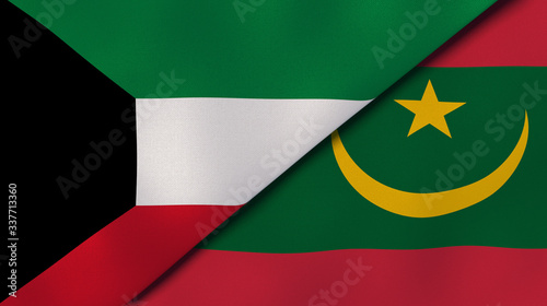 The flags of Kuwait and Mauritania. News, reportage, business background. 3d illustration photo