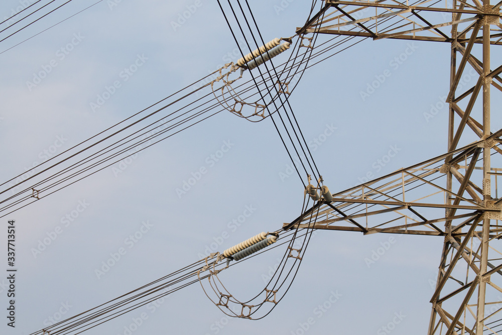 Electricity poles and high voltage transmission
